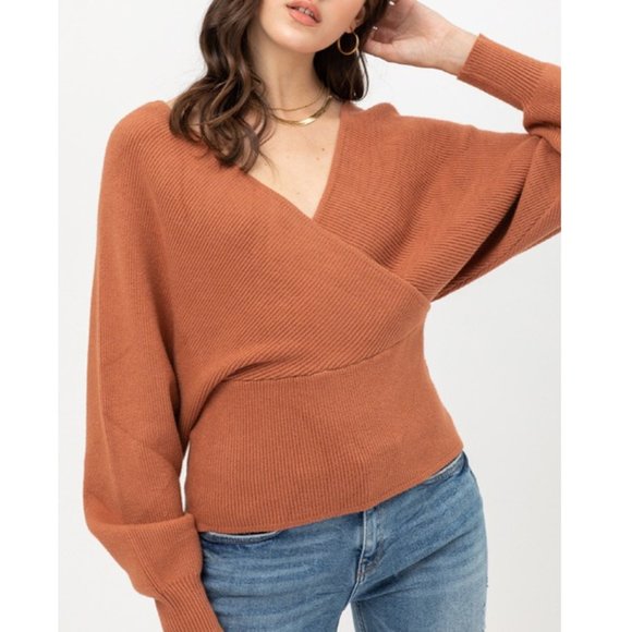 NEW Terra Cotta Rust Wrap Dolman Soft Cozy Sweater - Picture 2 of 8
